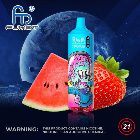 Type-C Rechargeable Vape with Necklace - RandM Tornado - 9000 puffs - Prime Strawberry Watermelon 