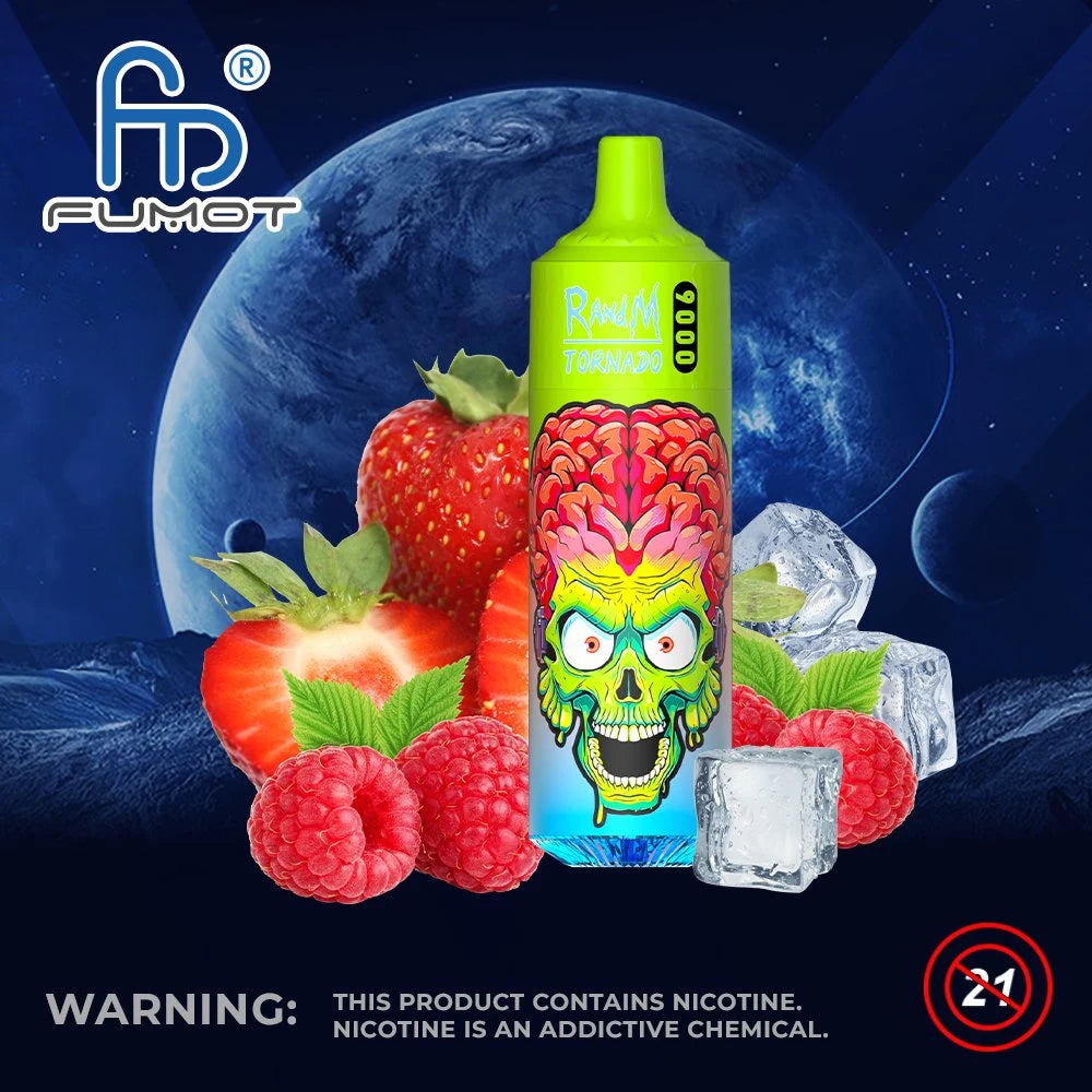 Type-C Rechargeable Vape with Necklace - RandM Tornado - 9000 puffs - Strawberry Raspberry Ice 