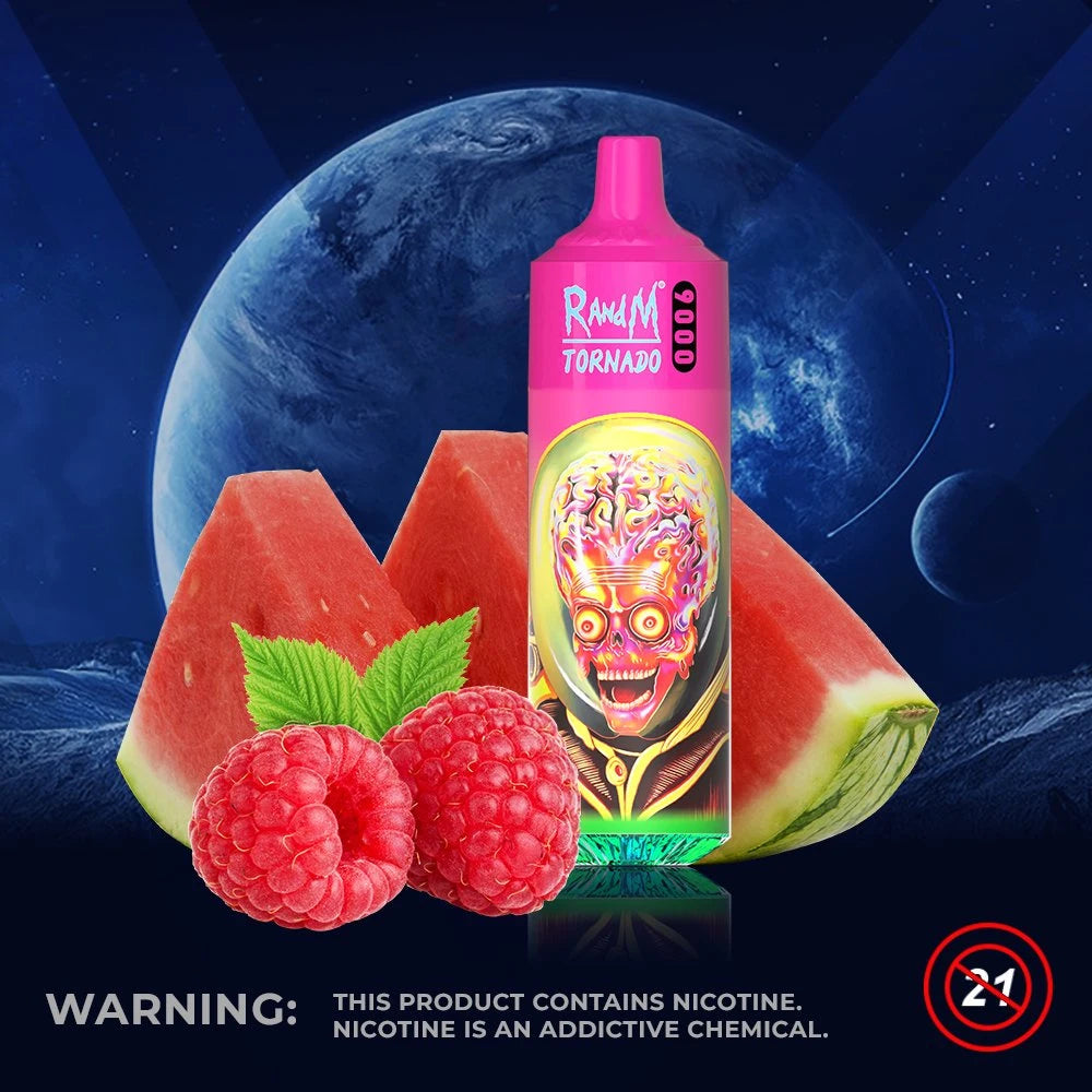 Type-C Rechargeable Vape with Necklace - RandM Tornado - 9000 puffs - Raspberry Watermelon 